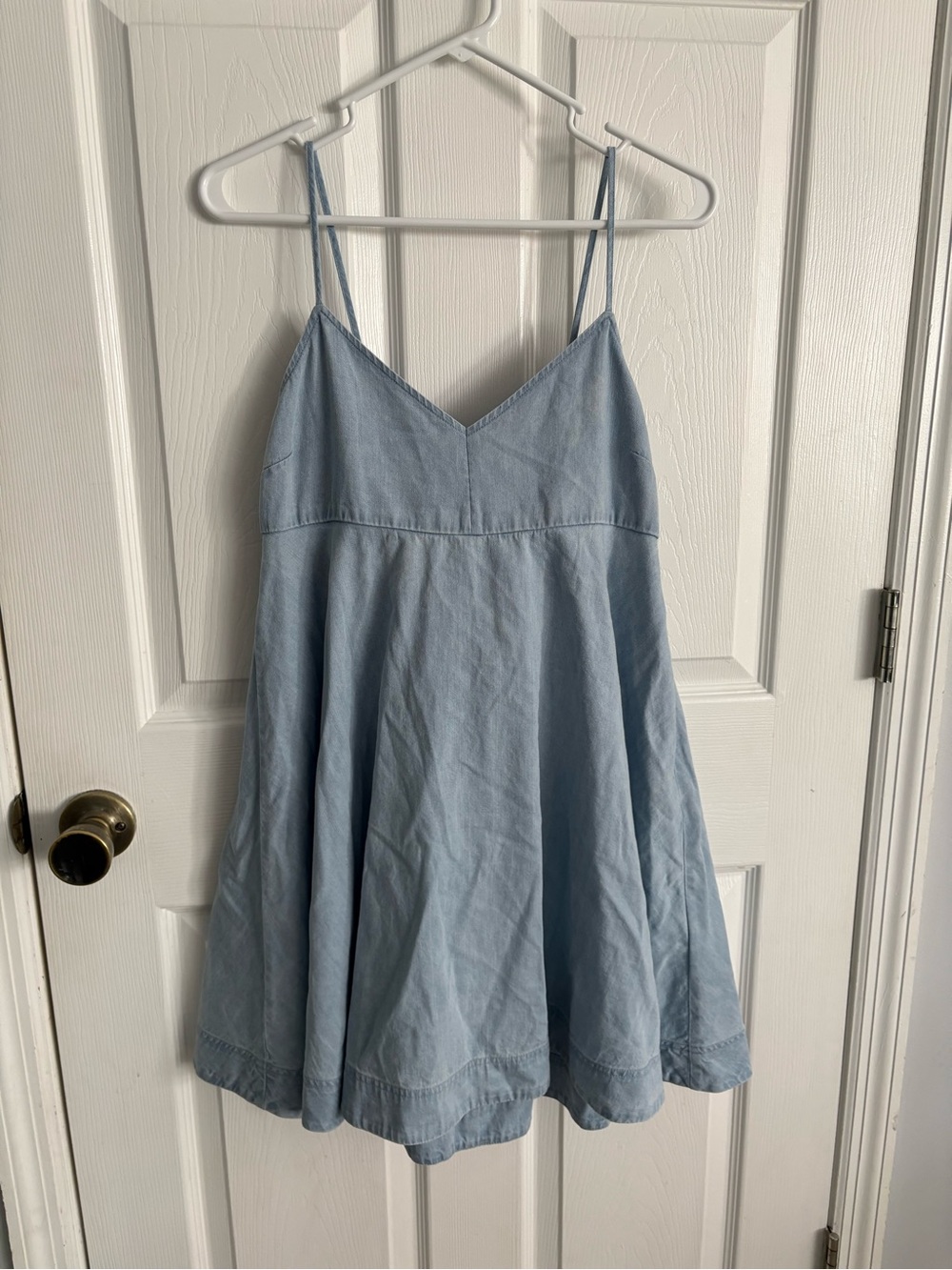 American Eagle Light Blue Spaghetti-Strap denim colored Dress with bow
